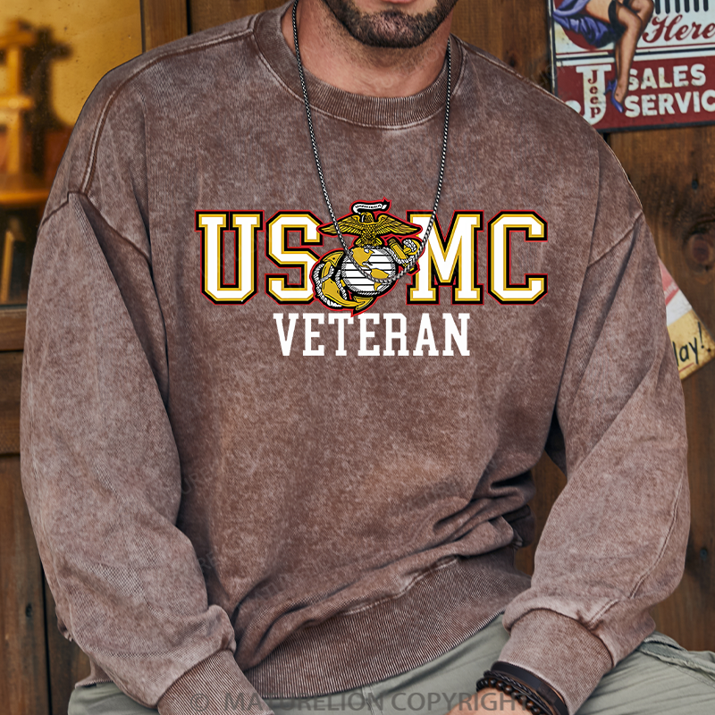 Maturelion Men's Sweatshirt Bold Veteran Washed Sweatshirt