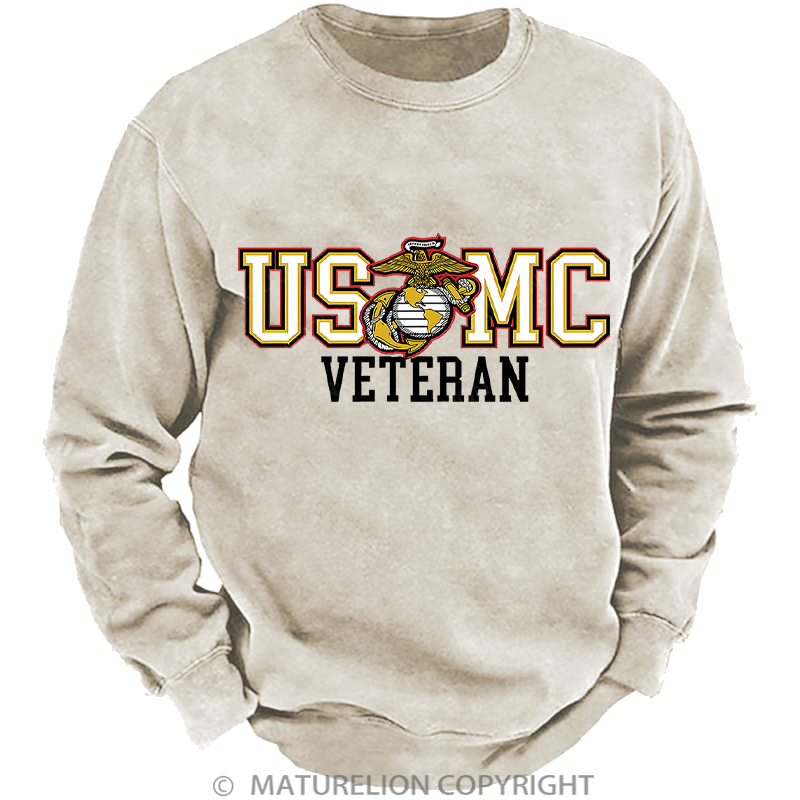 Maturelion Men's Sweatshirt Bold Veteran Washed Sweatshirt