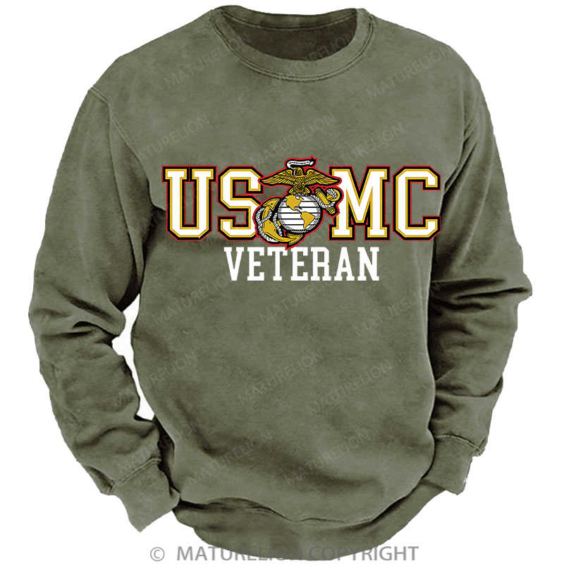 Maturelion Men's Sweatshirt Bold Veteran Washed Sweatshirt