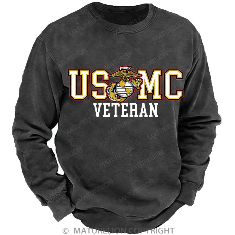 Maturelion Men's Sweatshirt Bold Veteran Washed Sweatshirt