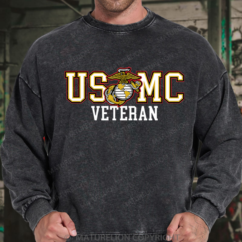 Maturelion Men's Sweatshirt Bold Veteran Washed Sweatshirt