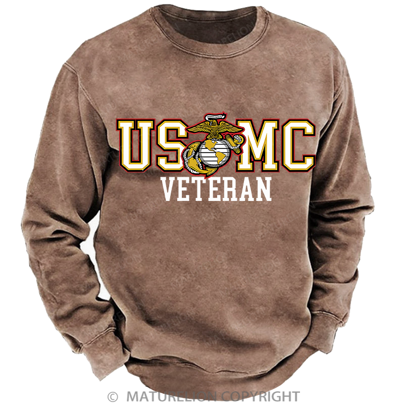 Maturelion Men's Sweatshirt Bold Veteran Washed Sweatshirt