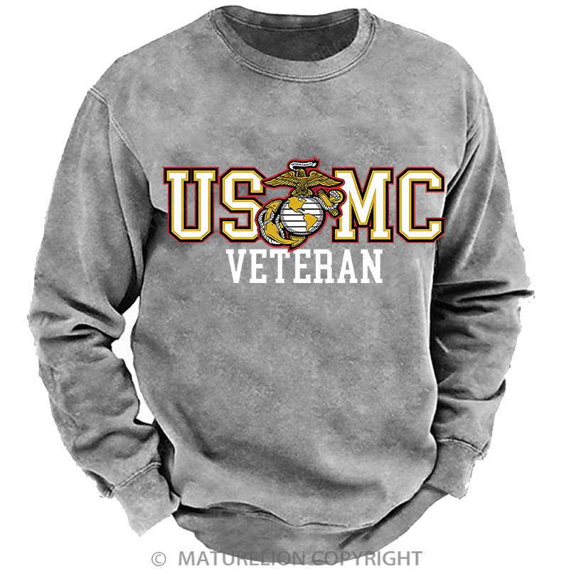 Maturelion Men's Sweatshirt Bold Veteran Washed Sweatshirt