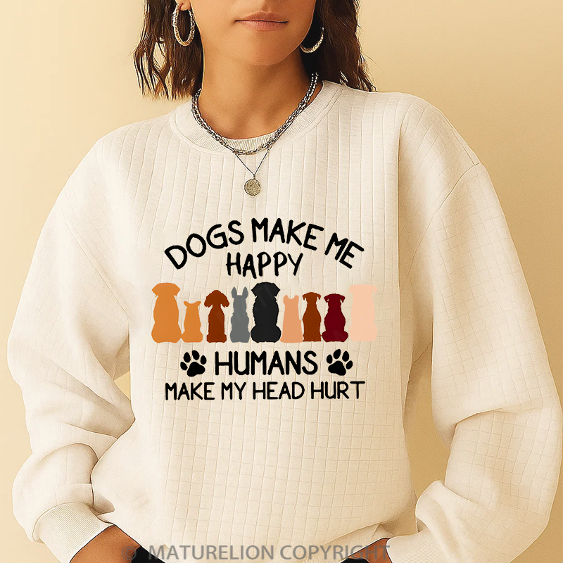 Maturelion Men's Sweatshirt Dogs Make Me Happy Humans Make My Head Hurt Waffle Knit Sweatshirt