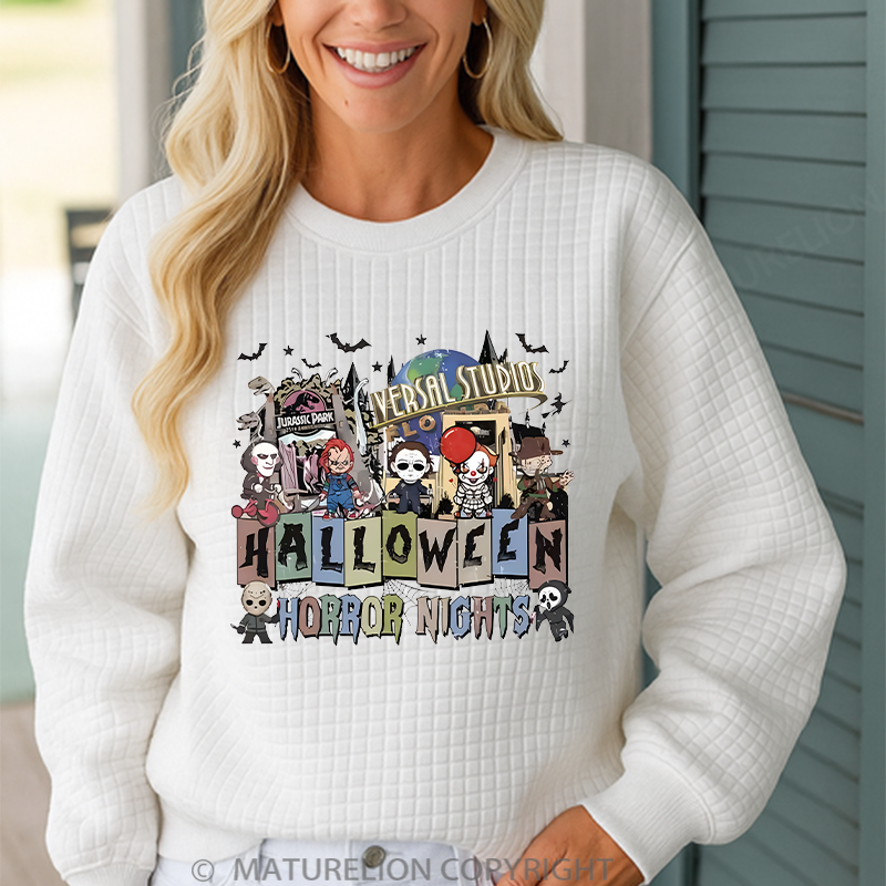 Maturelion Men's Sweatshirt Halloween Universal Studios Halloween Horror Nights Waffle Knit Sweatshirt