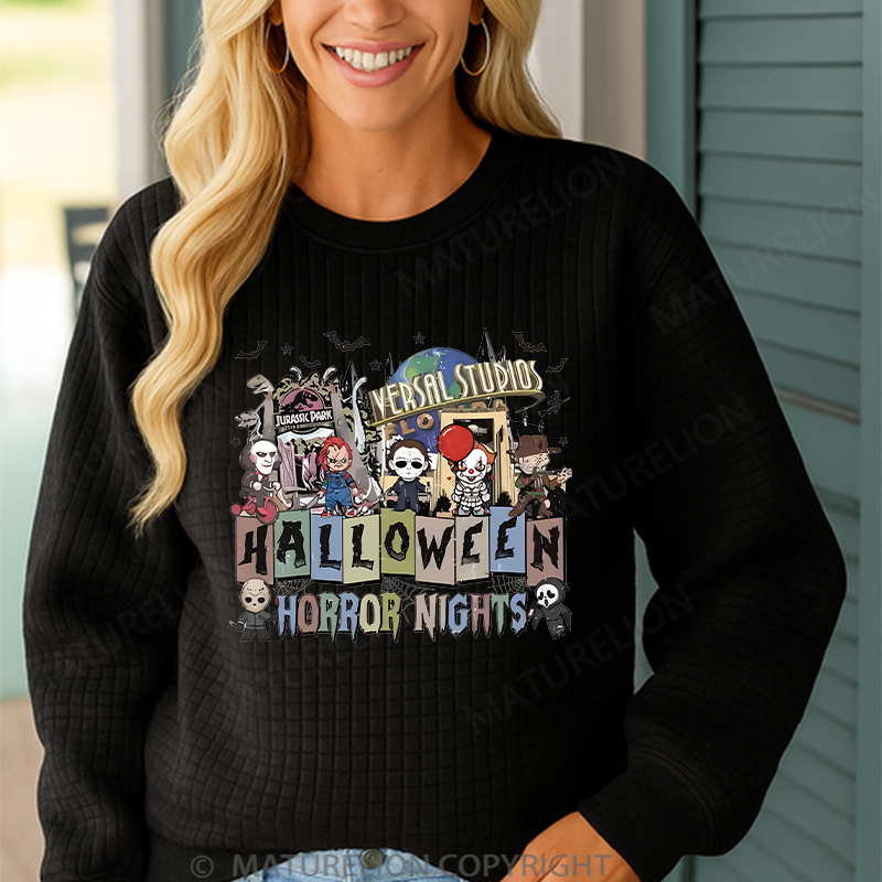 Maturelion Men's Sweatshirt Halloween Universal Studios Halloween Horror Nights Waffle Knit Sweatshirt