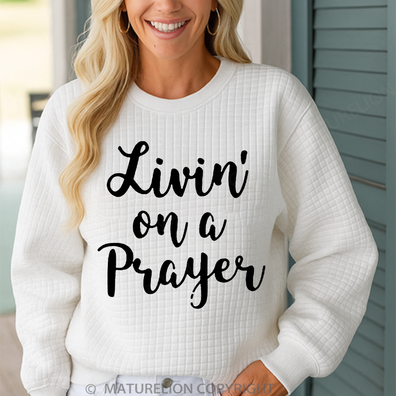 Maturelion Men's Sweatshirt Livin' On a Prayer Waffle Knit Sweatshirt