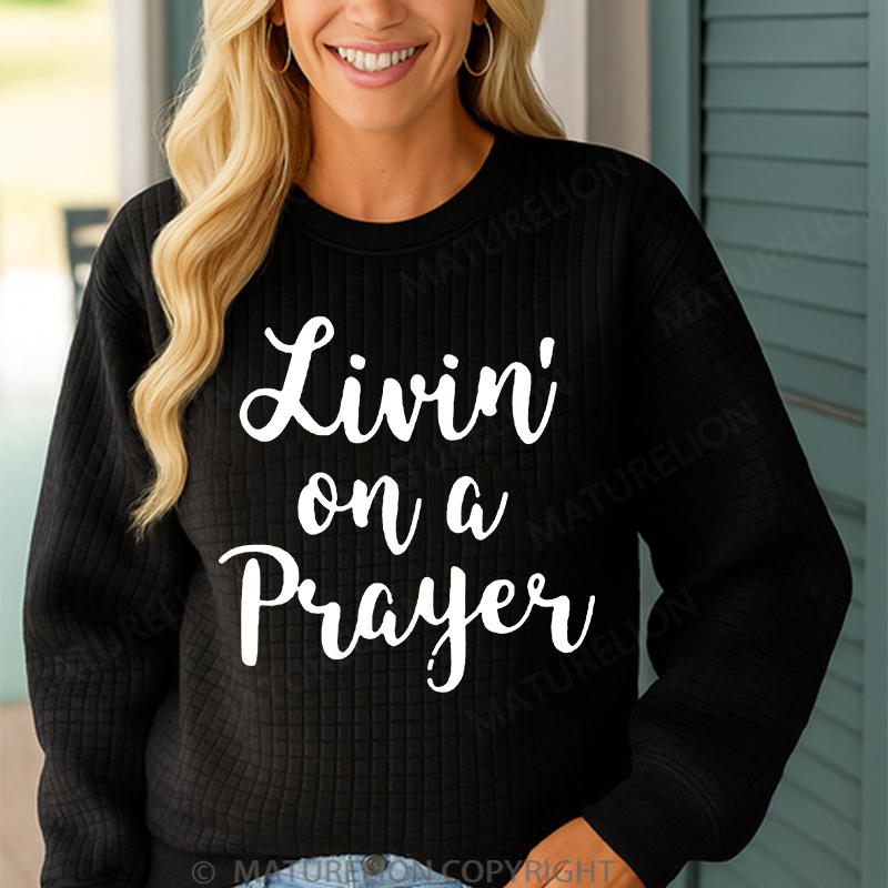 Maturelion Men's Sweatshirt Livin' On a Prayer Waffle Knit Sweatshirt