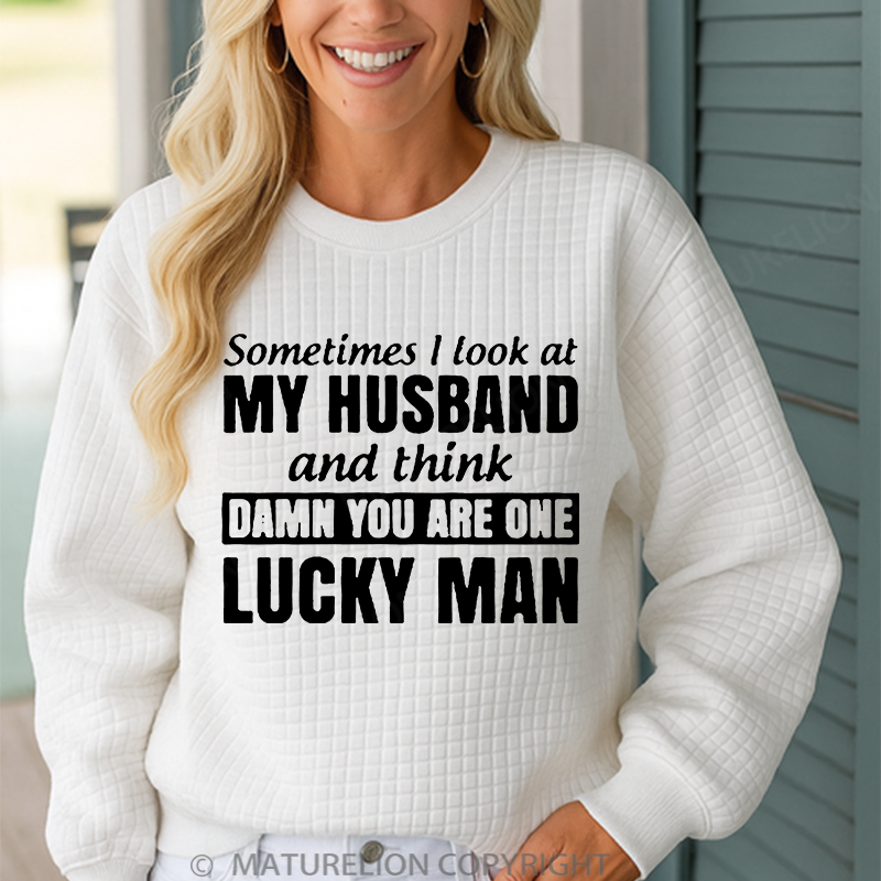 Maturelion Men's Sweatshirt Sometimes I Look At My Husband Waffle Knit Sweatshirt