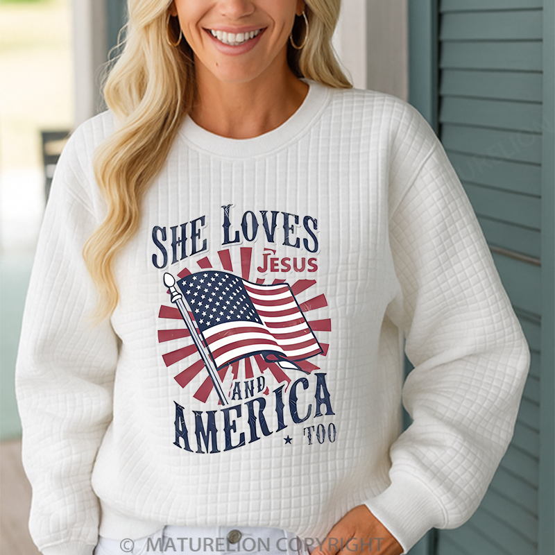 Maturelion Men's Sweatshirt She Loves Jesus And America Too Waffle Knit Sweatshirt