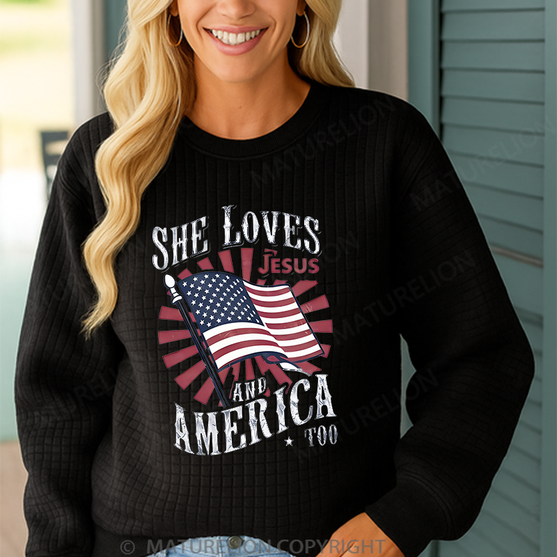 Maturelion Men's Sweatshirt She Loves Jesus And America Too Waffle Knit Sweatshirt