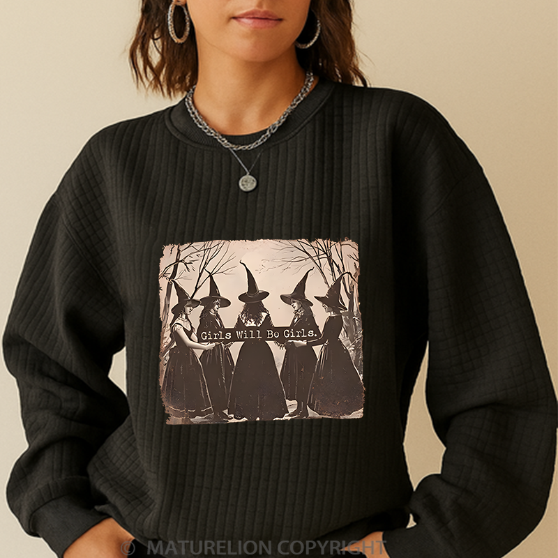 Maturelion Men's Sweatshirt Girls Will Be Girls Witch Waffle Knit Sweatshirt