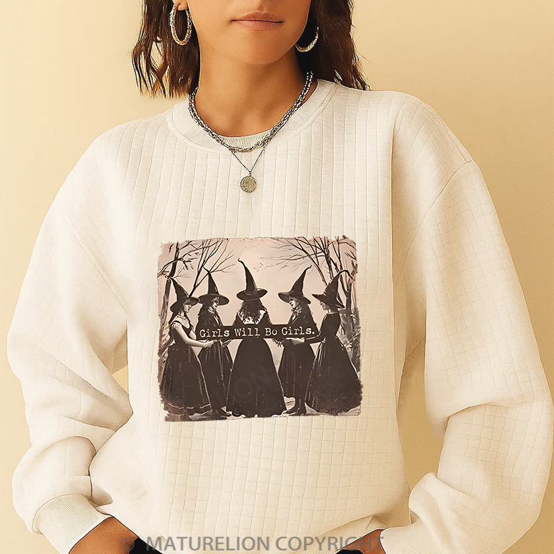 Maturelion Men's Sweatshirt Girls Will Be Girls Witch Waffle Knit Sweatshirt