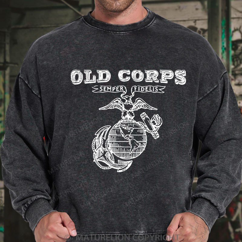 Maturelion Men's Sweatshirt Corps Washed Sweatshirt