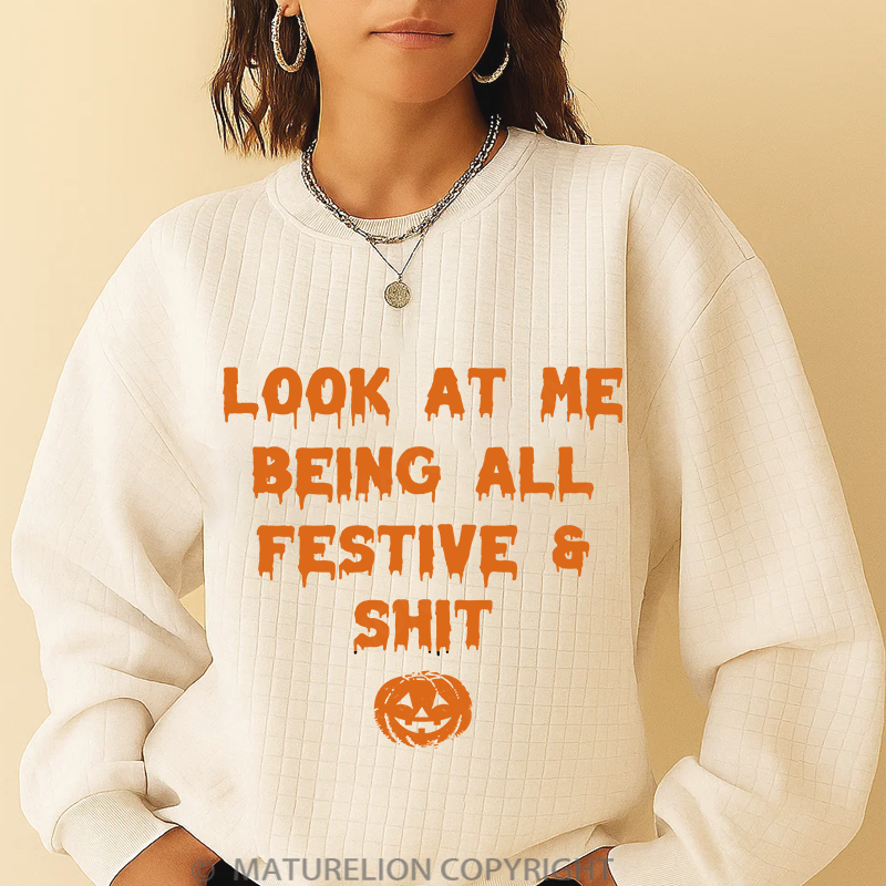 Maturelion Men's Sweatshirt Look At Me Being All Festive Halloween Waffle Knit Sweatshirt