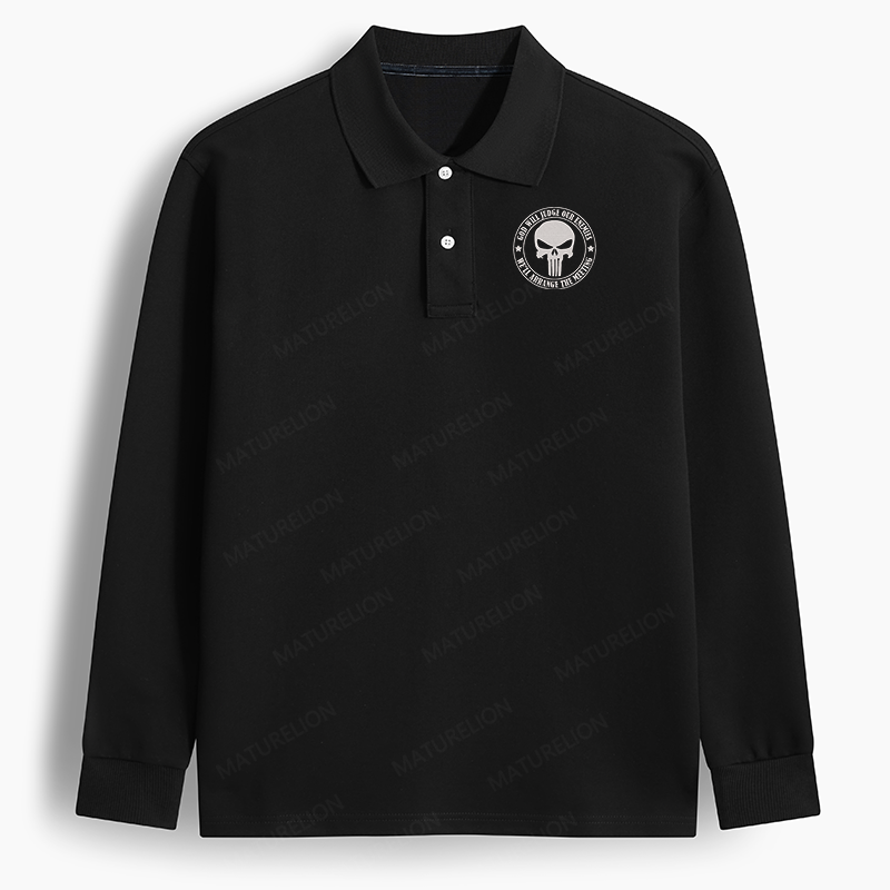 Maturelion Men's Polo God Will Judge Our Enemies We'll Arrange The Meeting Long-sleeve Polo