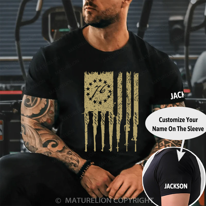 Maturelion Men's T-Shirt Betsy Rifle Flag Cotton T-shirt