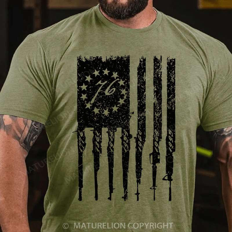 Maturelion Men's T-Shirt Betsy Rifle Flag Cotton T-shirt