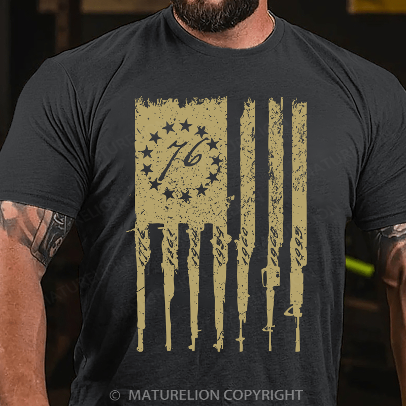 Maturelion Men's T-Shirt Betsy Rifle Flag Cotton T-shirt
