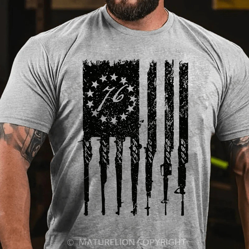 Maturelion Men's T-Shirt Betsy Rifle Flag Cotton T-shirt