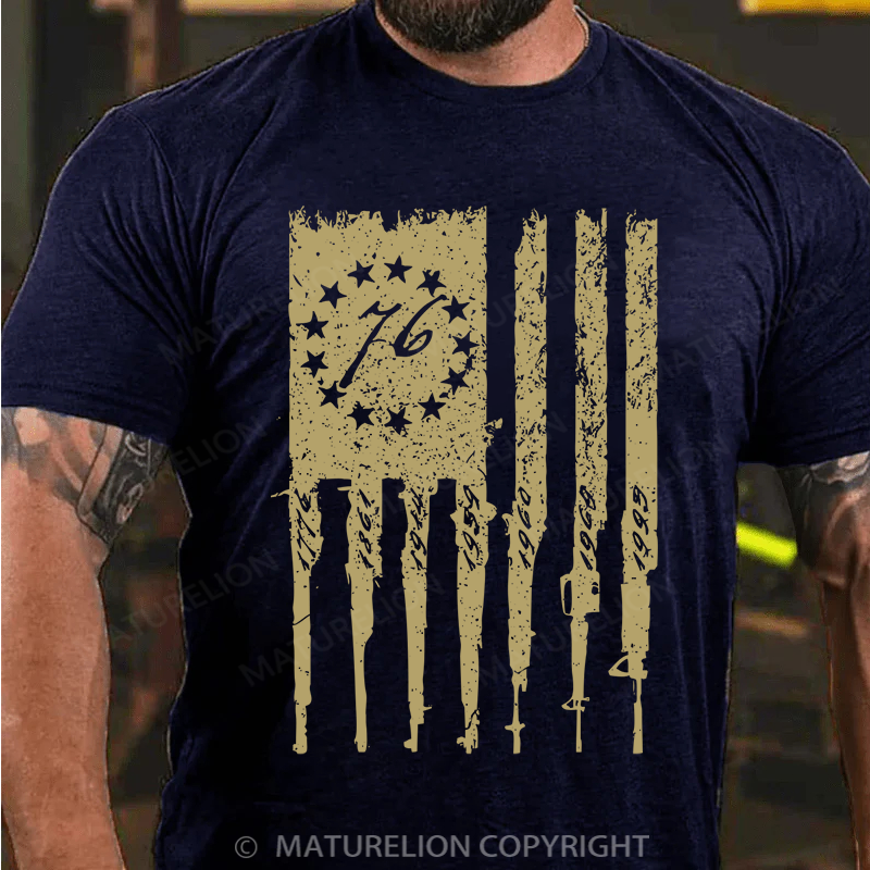 Maturelion Men's T-Shirt Betsy Rifle Flag Cotton T-shirt