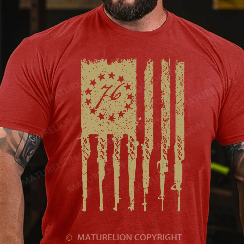 Maturelion Men's T-Shirt Betsy Rifle Flag Cotton T-shirt