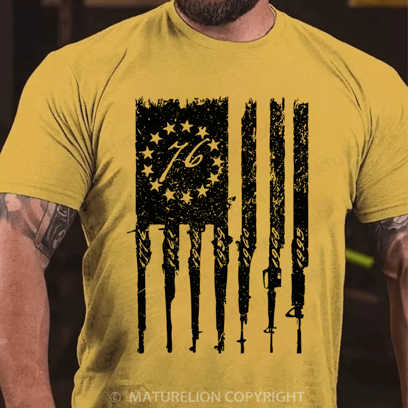 Maturelion Men's T-Shirt Betsy Rifle Flag Cotton T-shirt