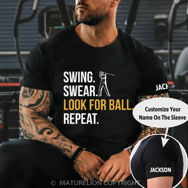 Maturelion Men's T-Shirt Swing Swear Look For Ball Repeat Cotton T-Shirt