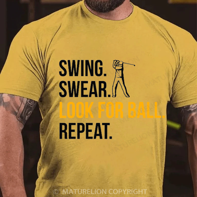 Maturelion Men's T-Shirt Swing Swear Look For Ball Repeat Cotton T-Shirt