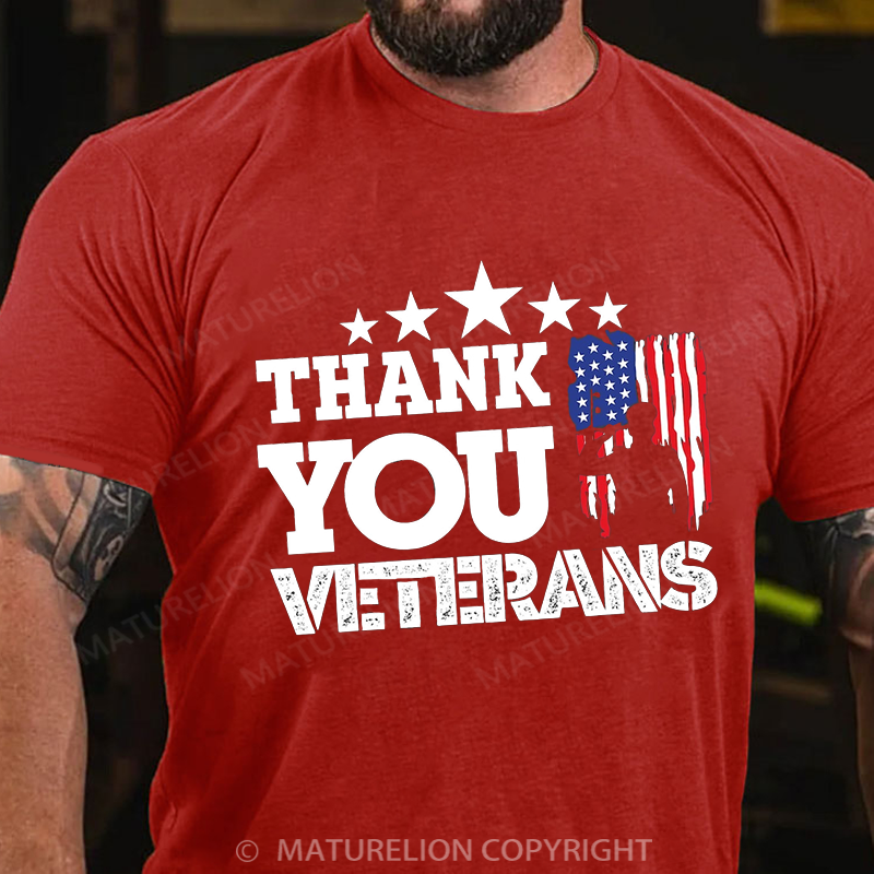 Maturelion Men's T-Shirt Men's Thank You Veterans Cotton T-Shirt