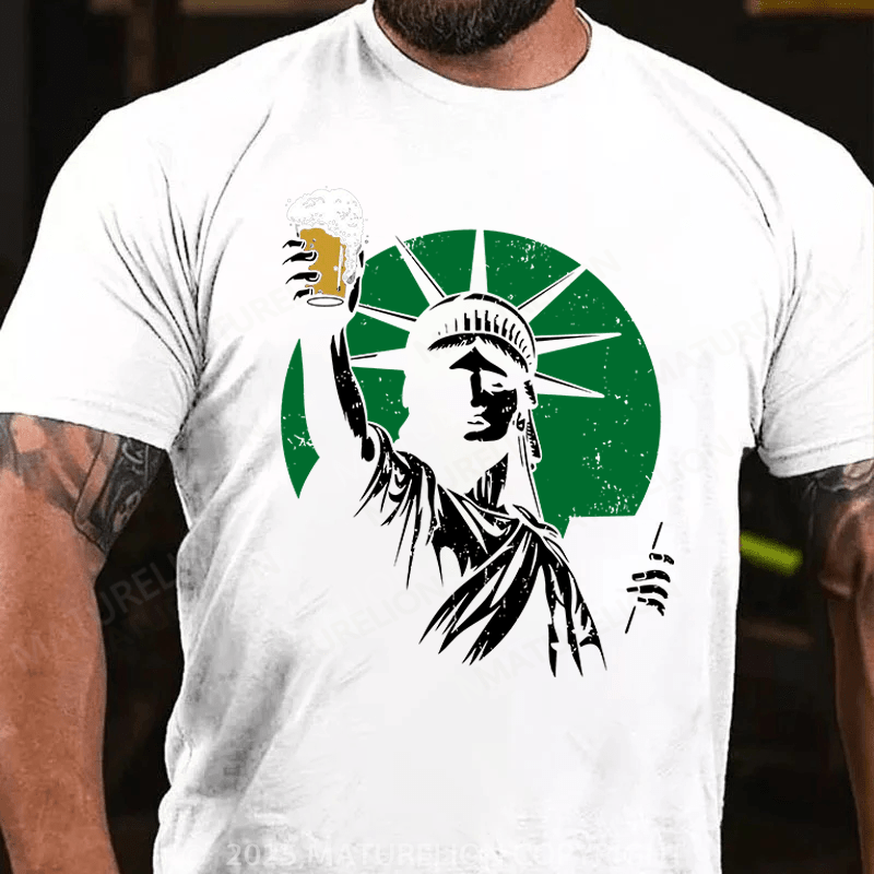 Maturelion St Patrick's T-shirt Statue Of Liberty Holding A Beer T-shirt
