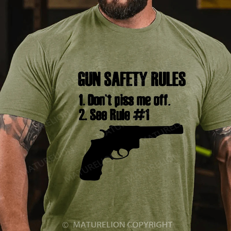 Maturelion Men's T-shirt Gun Safty Rules Cotton T-shirt