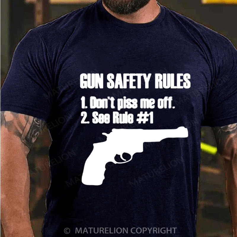 Maturelion Men's T-shirt Gun Safty Rules Cotton T-shirt