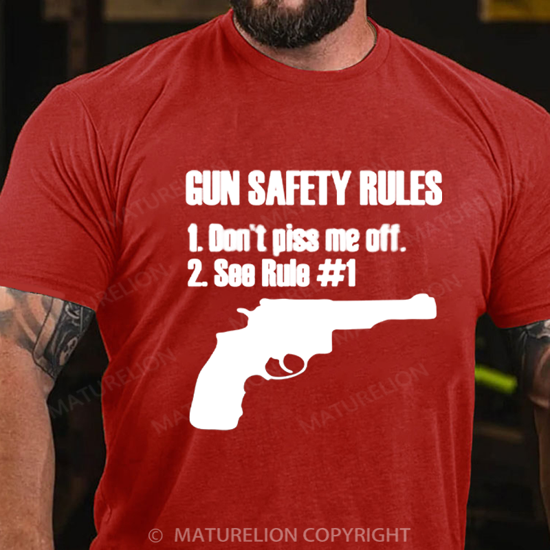Maturelion Men's T-shirt Gun Safty Rules Cotton T-shirt