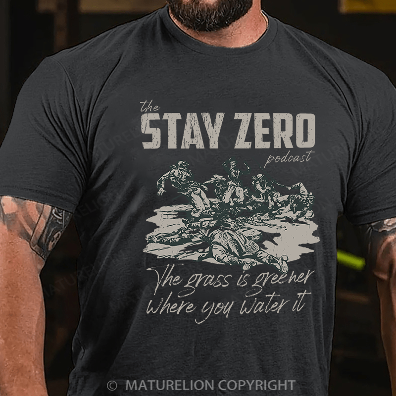 Maturelion Men's T-shirt The grass is greener where you water it Cotton T-shirt