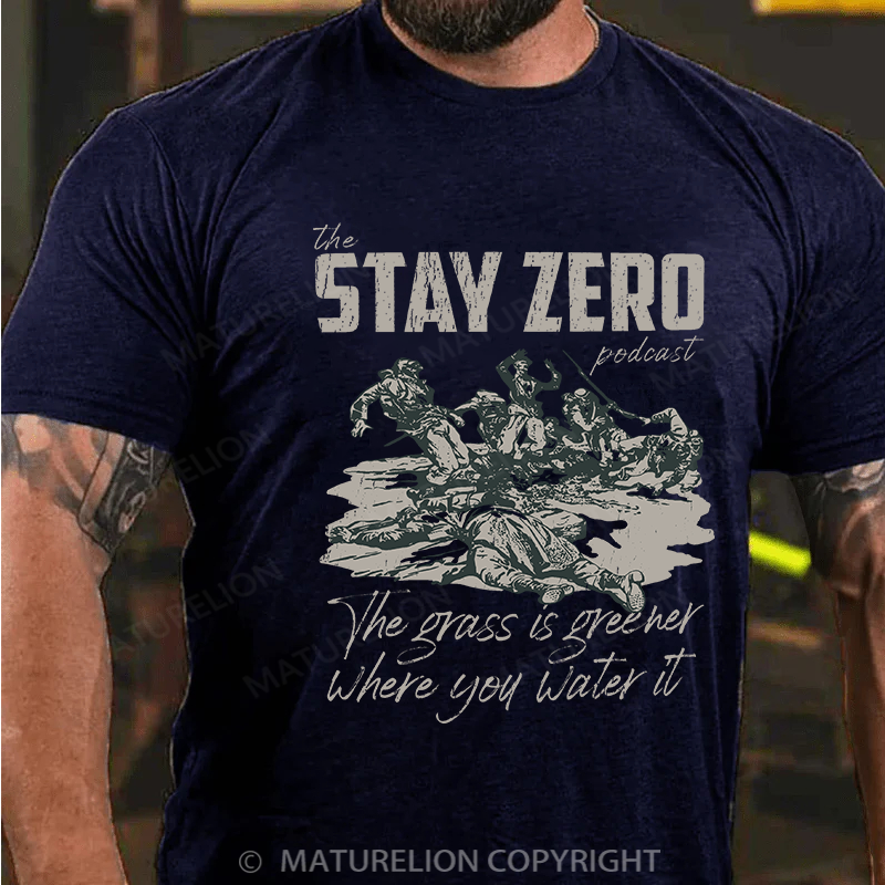 Maturelion Men's T-shirt The grass is greener where you water it Cotton T-shirt