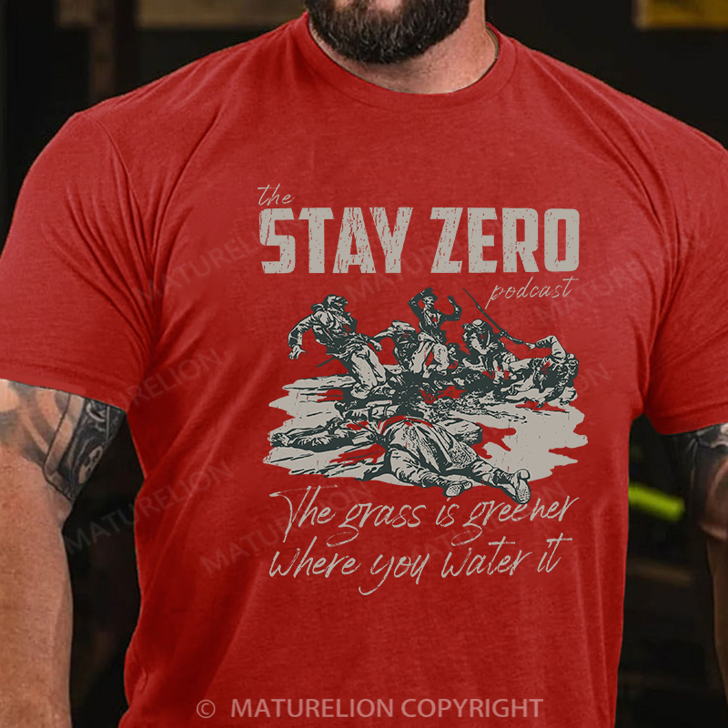 Maturelion Men's T-shirt The grass is greener where you water it Cotton T-shirt