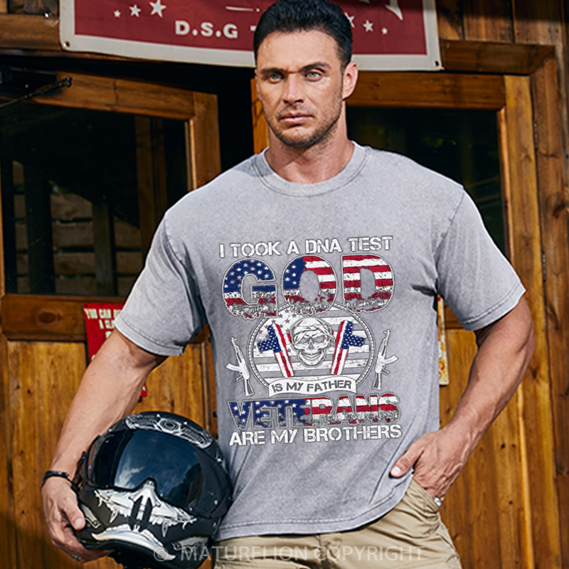 Maturelion Men's T-shirt I Took A DNA Test God Is My Father Veterans Are My Brothers Cotton T-shirt