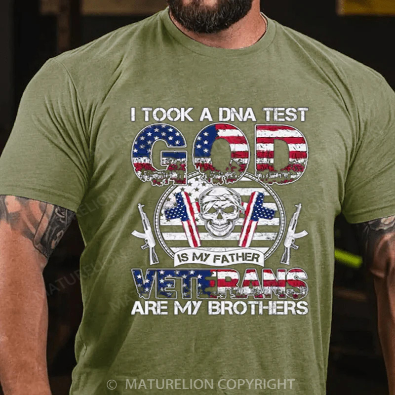 Maturelion Men's T-shirt I Took A DNA Test God Is My Father Veterans Are My Brothers Cotton T-shirt