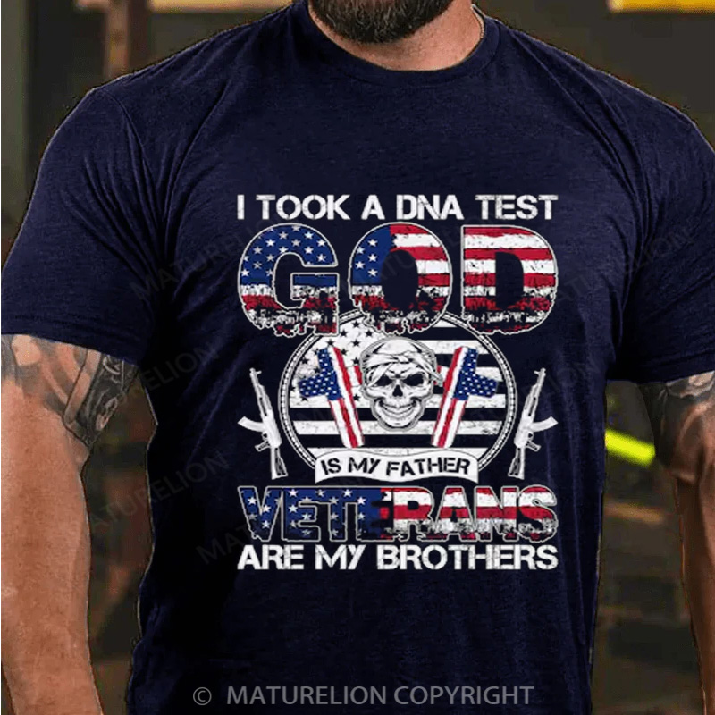 Maturelion Men's T-shirt I Took A DNA Test God Is My Father Veterans Are My Brothers Cotton T-shirt