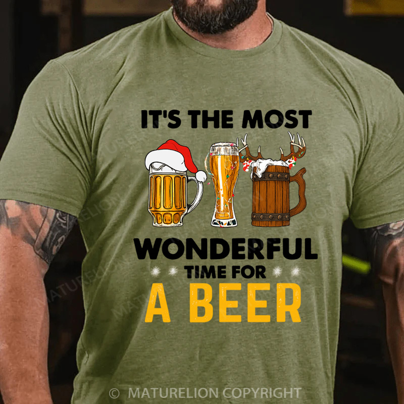 Maturelion Men's T-Shirt Santa Beer Christmas T-Shirt