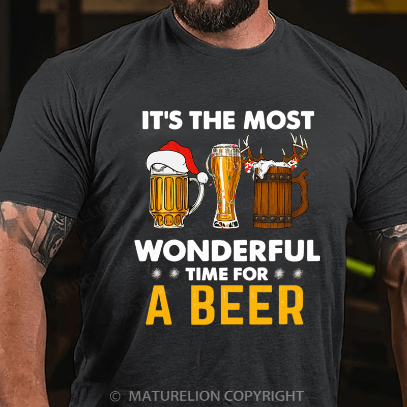 Maturelion Men's T-Shirt Santa Beer Christmas T-Shirt