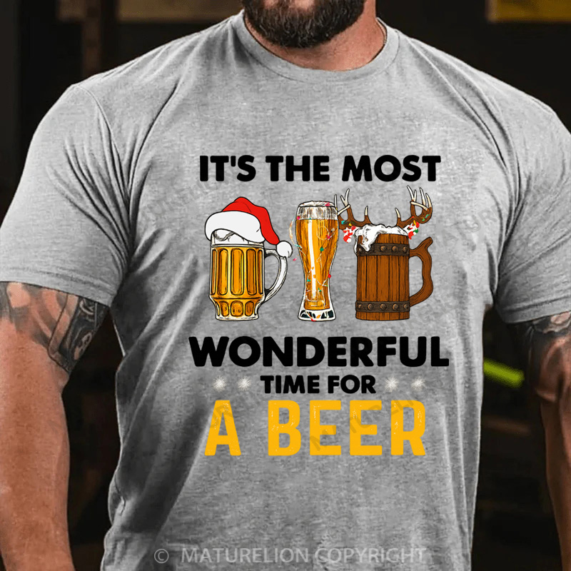 Maturelion Men's T-Shirt Santa Beer Christmas T-Shirt