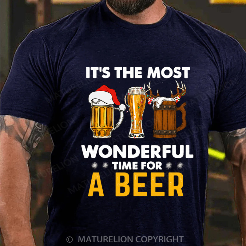 Maturelion Men's T-Shirt Santa Beer Christmas T-Shirt