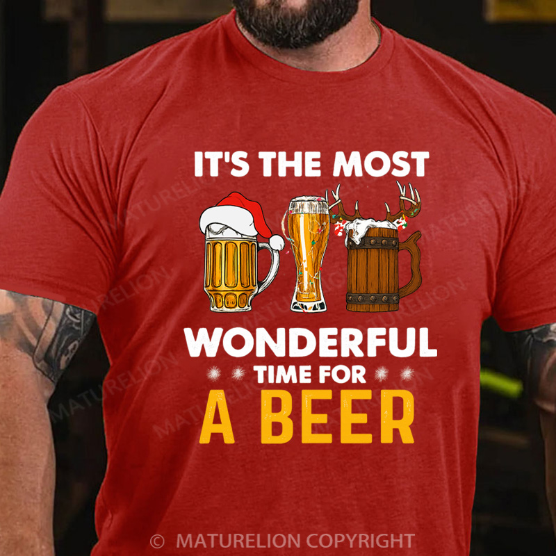 Maturelion Men's T-Shirt Santa Beer Christmas T-Shirt