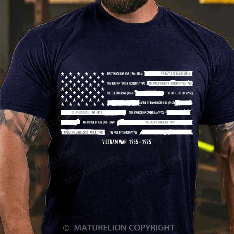 Maturelion Men's T-Shirt Vietnam War Redacted Flag Cotton T-Shirt