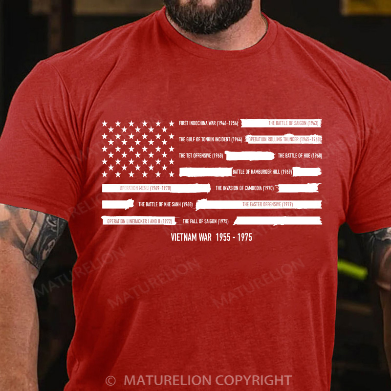 Maturelion Men's T-Shirt Vietnam War Redacted Flag Cotton T-Shirt
