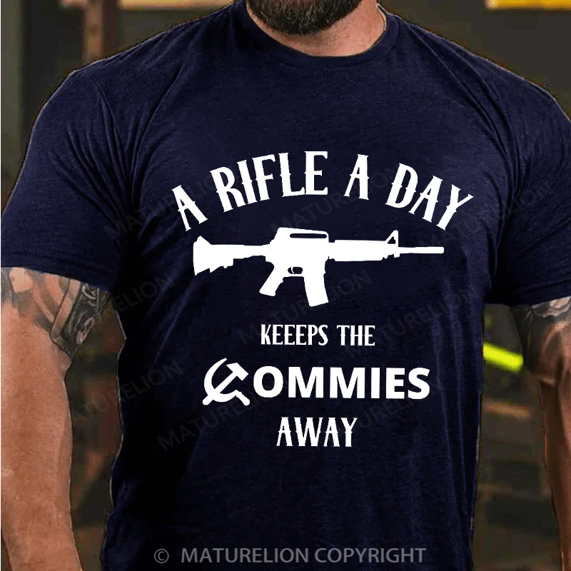 Maturelion Men's T-Shirt A Rifle A Day Cotton T-Shirt
