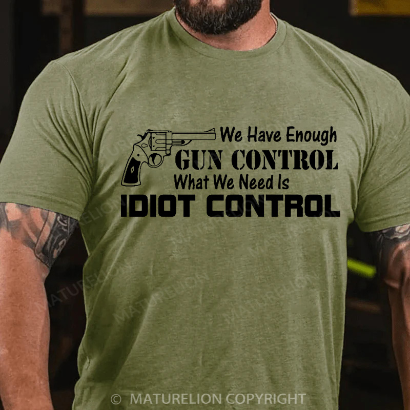 Maturelion Men's T-Shirt Idiot Control Cotton T-Shirt