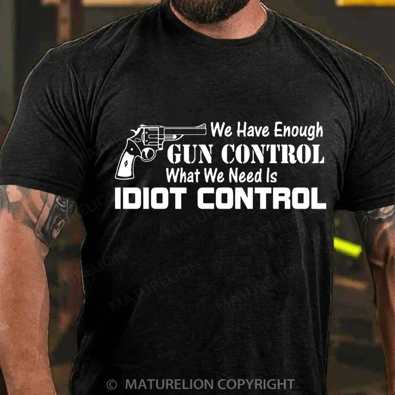 Maturelion Men's T-Shirt Idiot Control Cotton T-Shirt